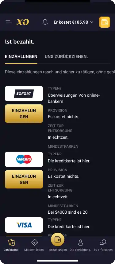 RollXO Einzahlungsmethode